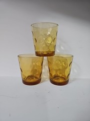 3 Vintage Hazel Atlas Shot Juice Glass Tumblers EL Dorado Amber Gold Coin Dot