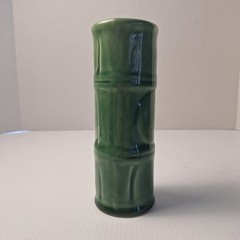 VINTAGE MID CENTURY MODERN LIBBEY GREEN BAMBOO TIKI CERAMIC TUMBLER VASE