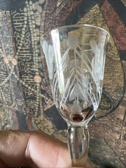 Ruby Red Clear Etched Floral And Leaf Design Vintage Cordial Glasses Set Of 6
