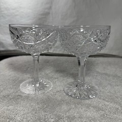 Set 4 Unique Brilliant Cut Crystal Champagne Coupes Mismatched Hobstar Starburst