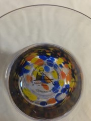 Pair 1 Source Inc Hand Blown Confetti Art Glass Goblets Tumblers Blue Orange…