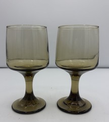 VTG MCM Libby Tawny Accent Smoke Brown Wine/Water Goblets Set of 2 Glasses
