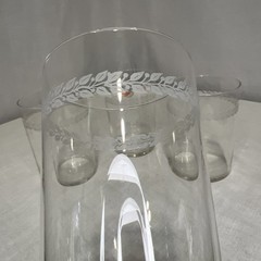 Set of 4 Etched Leaves Design Clear Glass Juice Glasses 3 7/8 Inches Tall