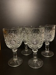 4- Vintage Libbey Hobstar Elegant Cut Glass Goblets Hob & Star Design Stemmed
