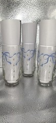 Vintage Set of Libbey Blue Ribbon/Bow & Rose Bud Glass Tumblers