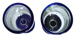 2~Hand Blown~ART GLASS~Bubbles~COBALT RIM & FOOT~5.75″x2.5″~WINE GLASS~Mexico