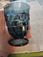 Vintage Indiana Glass Whitehall Colony Tumbler Glass Riviera Blue Cubist 4″x2.75