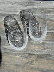 ANGLED Rim CRACKLE by Pier One Imports Tall Flat TUMBLER Glass