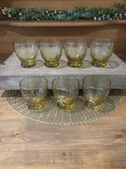 Set of 7 Morgantown Topaz Amber Crinkle Glass 2 7/8″ 5 Oz Oyster Fruit Cocktail