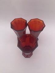 MCM Octagonal Ruby Amber Yellow Cadmium Orange Gothic Viking Water Goblets Set