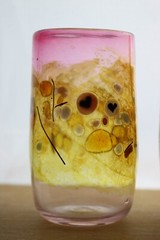 Studio Art Hand Blown 1 Glass Tumbler (s) Amber Multicolor Millifiori Heart