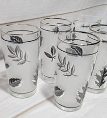 Vintage MCM Libbey Set of 5 Frosted Silver Leaf Juice Cocktail 4 Ounces