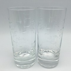 2 Crate & Barrel REEF Fish Hand Cut Clear Glass Highball Tumblers 6 ⅜» Poland