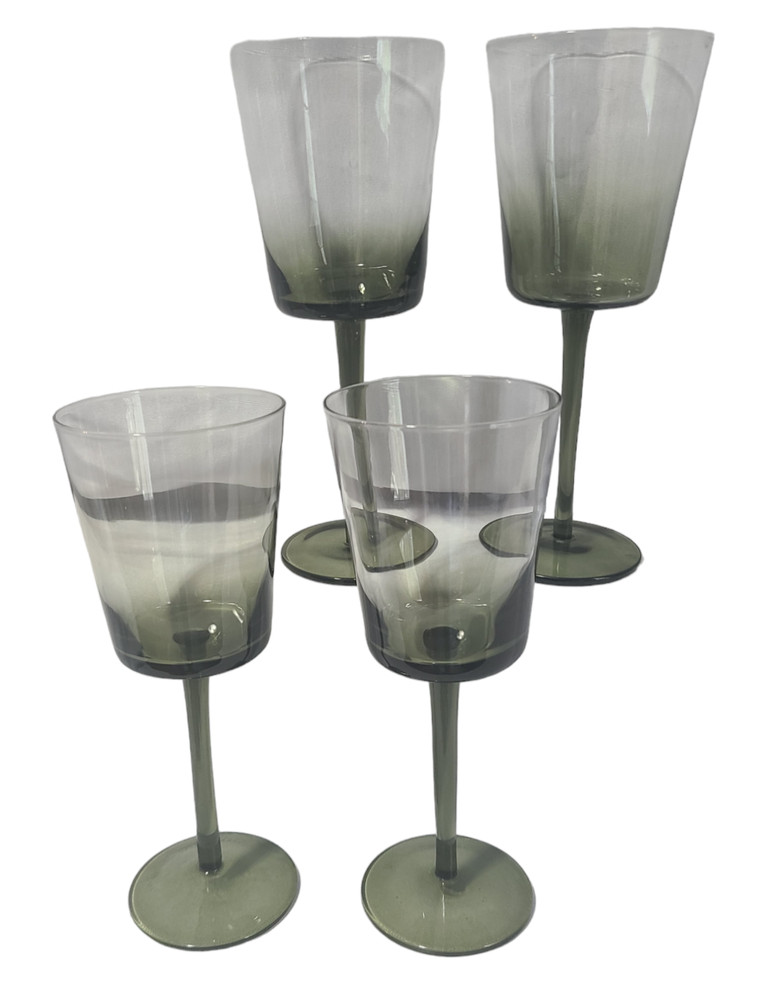 Vintage Set of Four Libbey Wine Water Goblets Two-Tone Gray & Green 8» High S10