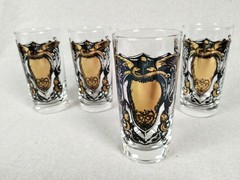 4 Vtg MCM Highball Glasses Goth Halloween Black Gold Intertwined Snakes Caduceus