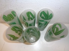 Vtg TASTESETTERS Frosted Palm Leaf Tom Collins TUMBLER Glasses Set 6 TIKI 12oz