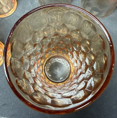 Vntg MCM Peach Luster Jeannette Hex Optic/Honeycomb Carnival Glasses Set of 6