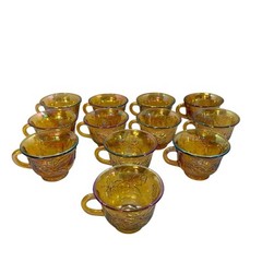 Vintage 12 Indiana Amber Iridescent Glass Carnival Harvest Grapes Punch Cup MCM