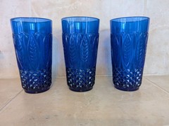 Set of 3 Vintage Avon Royal Sapphire Cobalt Blue Flat Tumblers Mid Century Mod
