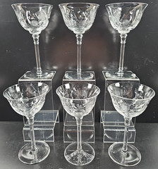 6 Rock Sharpe Thistles Champagne Sherbet Set Vintage Crystal Cut Etch RKA5-1 MCM