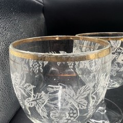 Bartlett Collins Frosted Grape Goblets Gold Rim Vintage Set Of Seven Mid Century