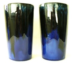 2~Vintage~1990~ART STUDIO~Ceramic~HAND THROWN~Tumblers~COBALT BLUE~Glazed~SIGNED
