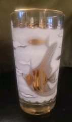 Vintage Libbey Marine Life Atomic Fish Glassware Gold Rimmed Retro MCM-1 Piece