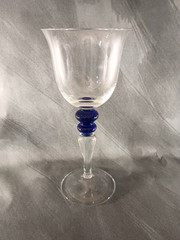 8 Flared Crystal Wine Glasses Clear Stem with Dual Cobalt Blue Disc Accent