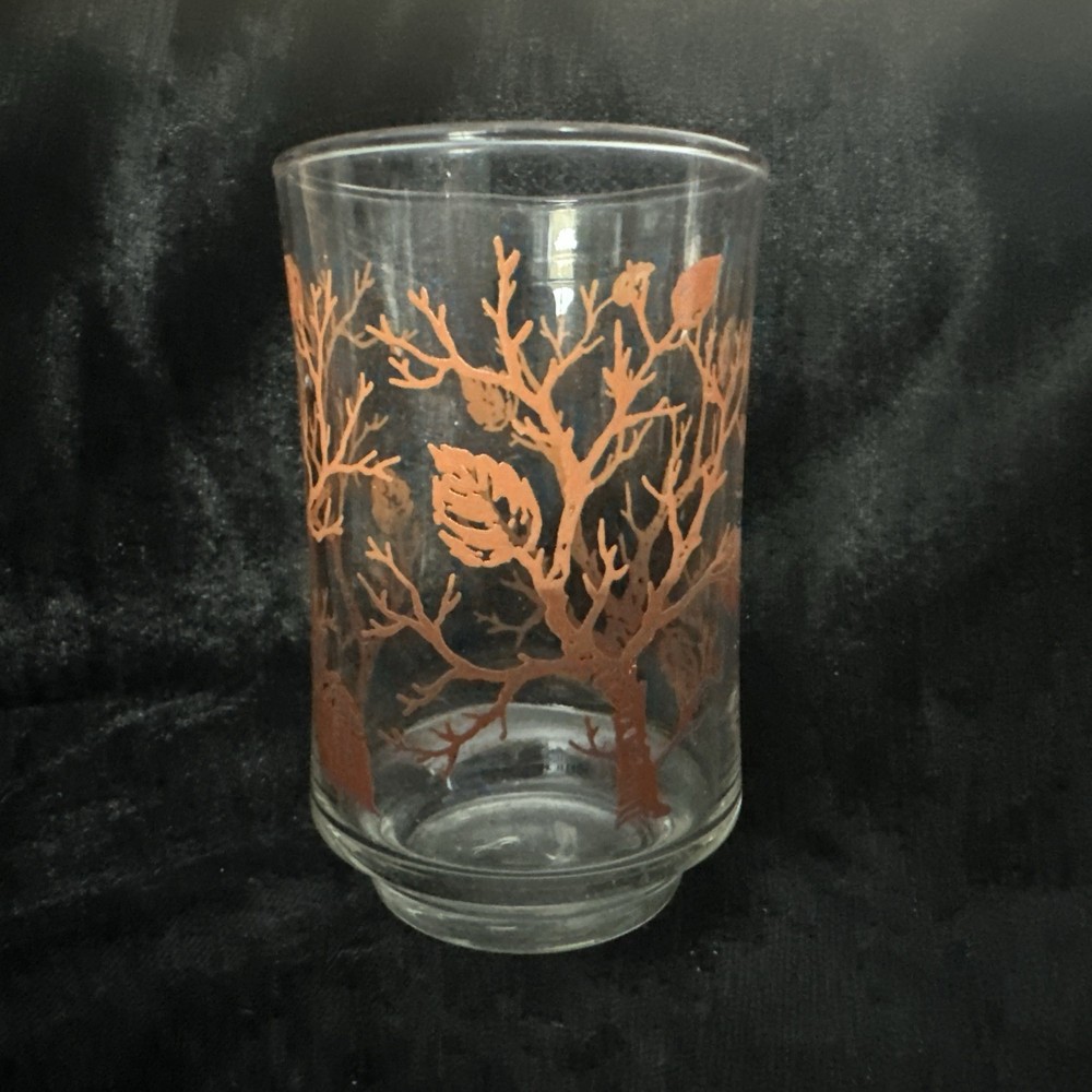Vintage MCM Libbey Brown/Orange Autumn Tree Juice Glass