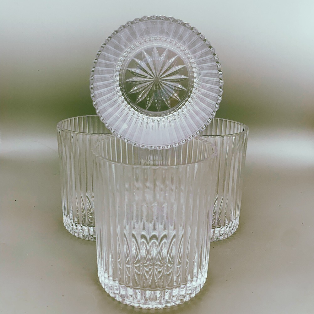 Set Of 4 Clear Vertical Ribbed 4″T Rocks Glasses Anchor Hocking Hampton Pattern