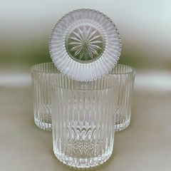 Set Of 4 Clear Vertical Ribbed 4″T Rocks Glasses Anchor Hocking Hampton Pattern