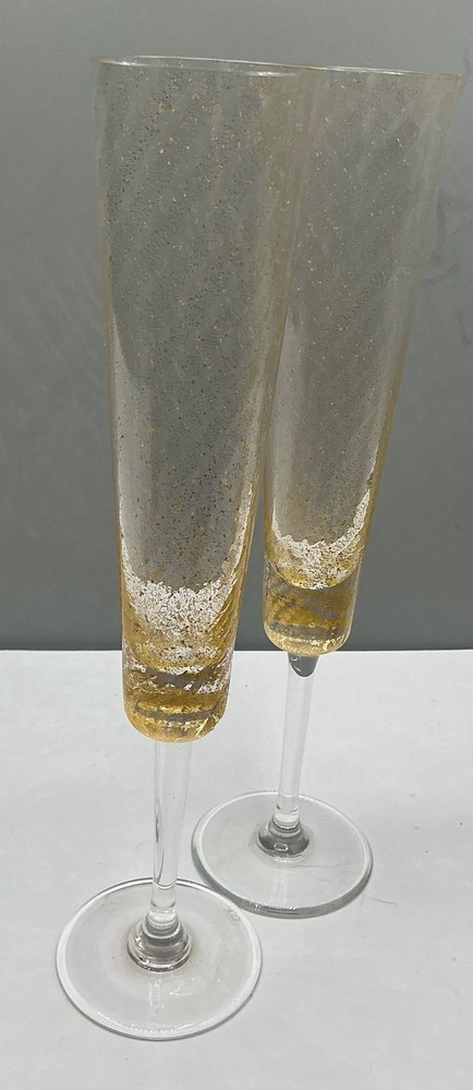 OTTO FRANEK CHAMPAGNE FLUTES GOLD FLECKS SET 2