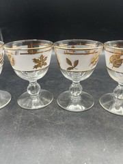 Libbey Frosted Gold Leaf Cordial Glasses Set Of Six Vintage MCM