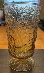 Vintage 1960s 1970s Anchor Hocking Lido Milano Amber Glass 4.5” footed Glass