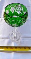 GREEN Nachtmann Traube Crystal Hock Wine Glass 8.25″ Grapes Cut To Clear Emerald
