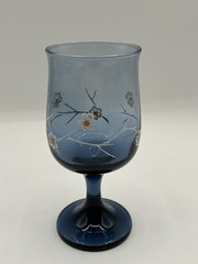 Vtg Hand Blown Smokey Blue Glass Dogwood Flower Water Wine Glass – Set of 4