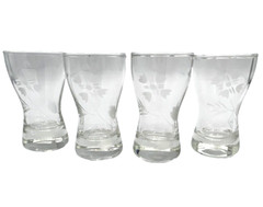 Set of 4 Tulips Floral Etched Cordial Shot Glasses Aperetif 50’s Mid Century MCM