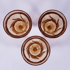 Vintage FOSTORIA Jamestown Amber Swirl Pedestal Wine Juice GLASS GOBLET SET x 3