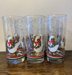 Set of Six Vintage Libbey Christmas Goose Tall Glass Tumblers