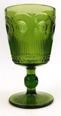 Bartlett Collins Green St Genevieve Pressed Glass Goblet  Cane and Bullseye  MCM