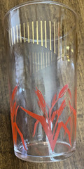 7 – Federal Glass -MCM Red Cattail & Gold Trim Tumblers Drinking Glasses 12 oz