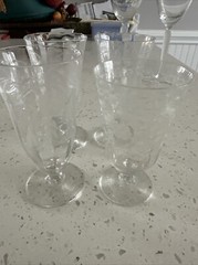 4 VTG Etched Paneled Huice Tumblers 1 Fostoria «MIDNIGHT ROSE 3 TIFFIN PRINCESS