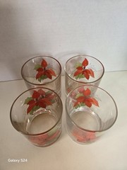 Vintage CRISTAL PORTUGAL Poinsettia Old – Fashioned Glasses- Set Of (4)