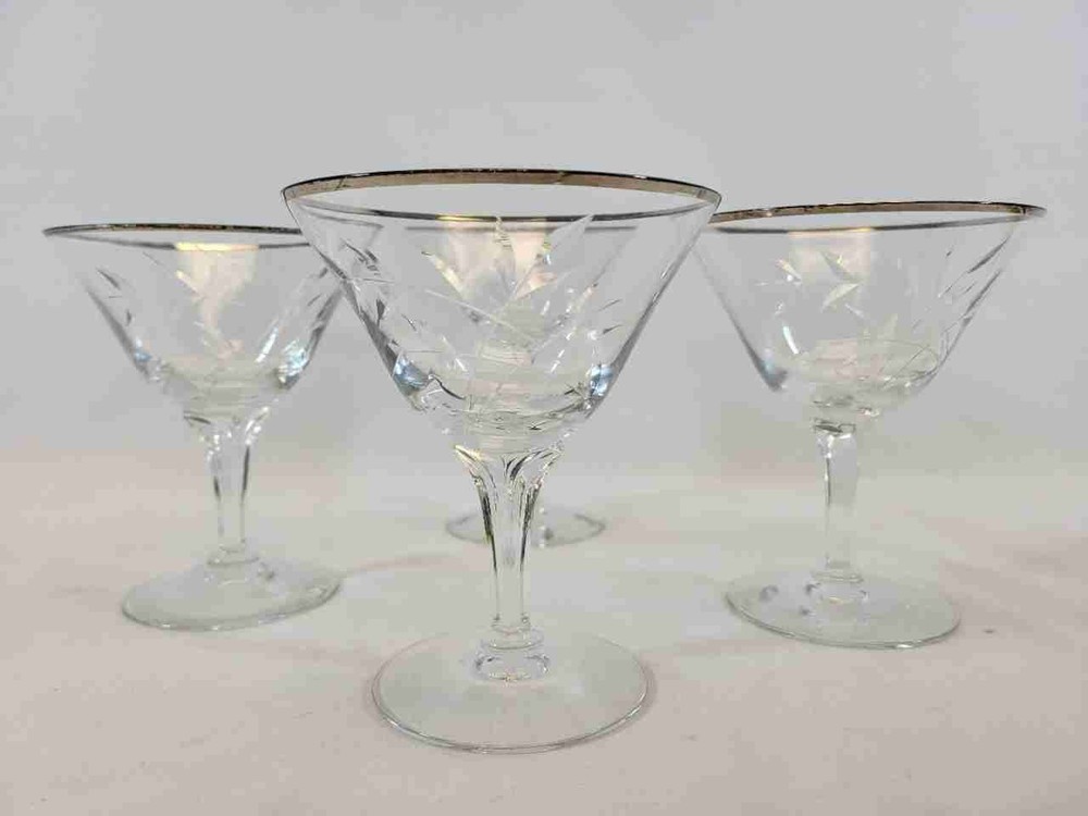 Fostoria Bridal Belle Champagne Coupe Glasses Set of 4 Silver Rim Vintage 6072