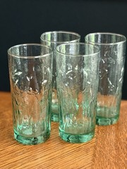 (5) Libbey Iris Spanish Green Tumblers Set Flower Embossed Textured Glasses Lot