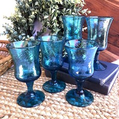 Hand Blown Swirl Turquoise Blue Glass Sherry Cordial Lemonchello Glass Set Of 5