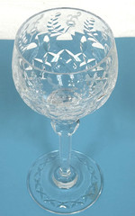 2 Rogaska Gallia Crystal Floral Etched Wine Hock Glass Goblets Original Sticker