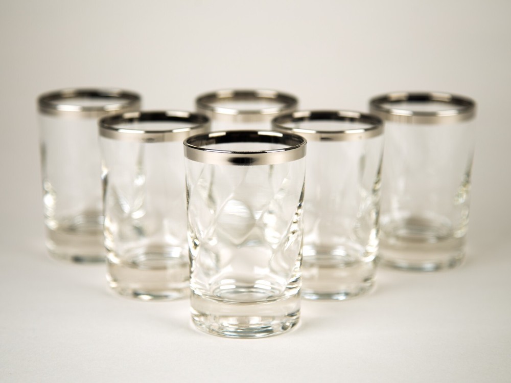 Vintage Swirl Optic Juice Tumbler Glasses Set of 6 Silver Rim Glassware