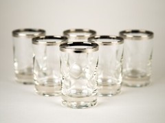 Vintage Swirl Optic Juice Tumbler Glasses Set of 6 Silver Rim Glassware