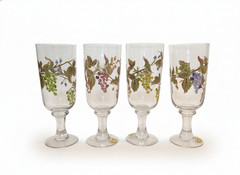 Block Crystal NAPA VALLEY Iced Tea Glasses, Grapes, X4 NIB Ice Stem Handpainted